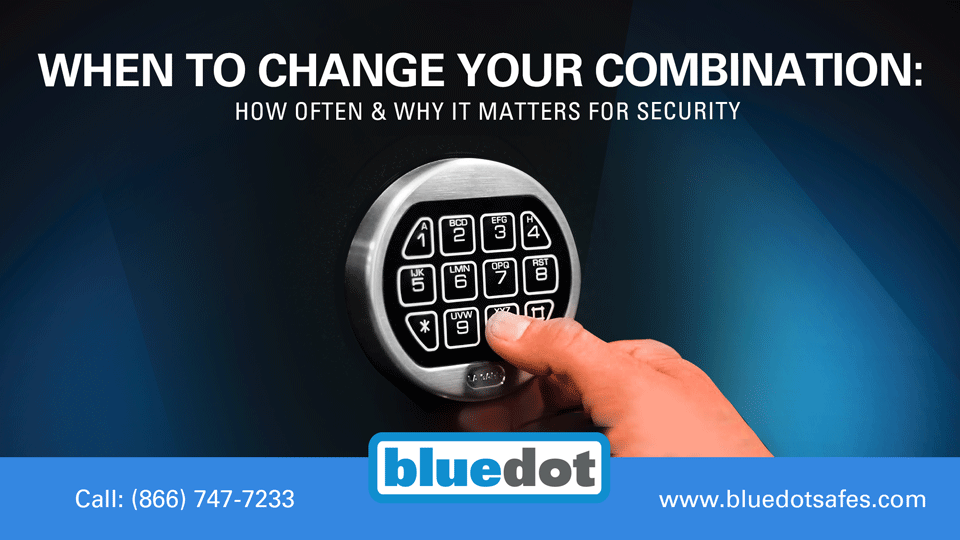 Hand entering code on a digital safe lock – Blue Dot Safes security guide on changing combinations